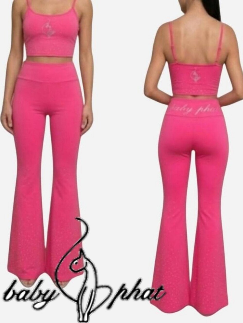 BNWT Official Baby Phat Rhinestone Tank & Flare Pants